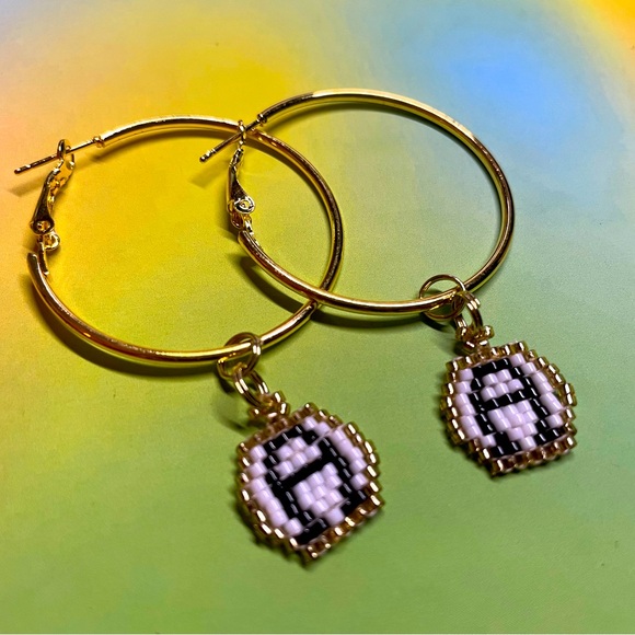 BEADED INITIAL HOOP EARRINGS- "A" - Picture 2 of 3